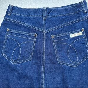 Vintage Calvin Klein High Waist Denim A-Line Midi Skirt 28 waist Retro 70s 80s